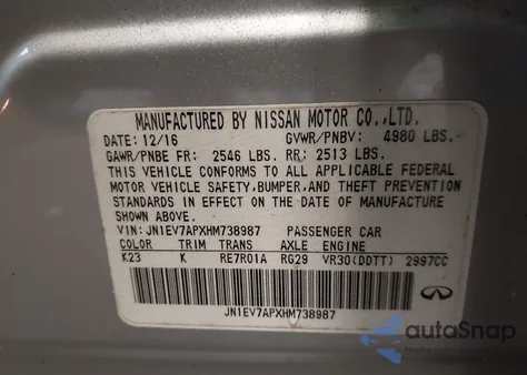 2017 Infiniti Q50 3.0T Premium from USA, damaged, VIN JN1EV7APXHM738987